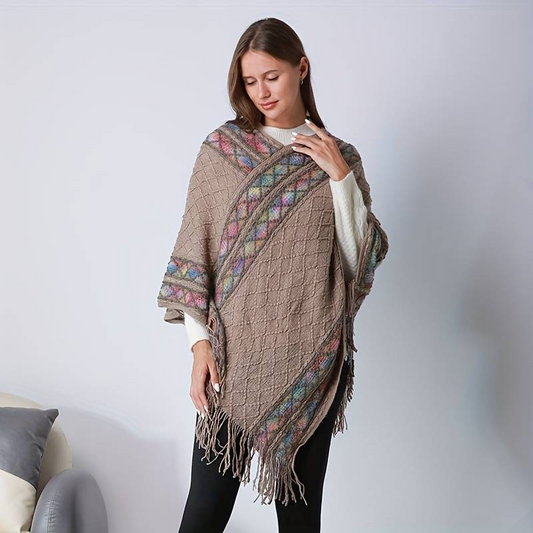 Poncho Femme Laine Beige