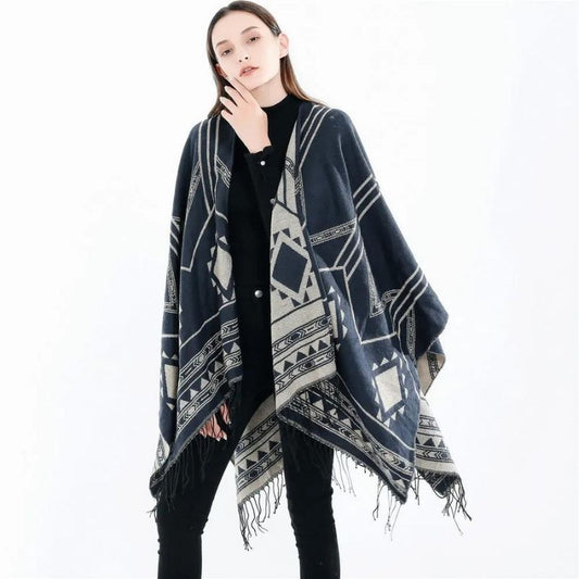 Poncho Femme Laine Bleu Marine